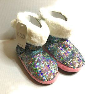 L2D Girls Sequins Warm Winter Slippers Size:L NWT
